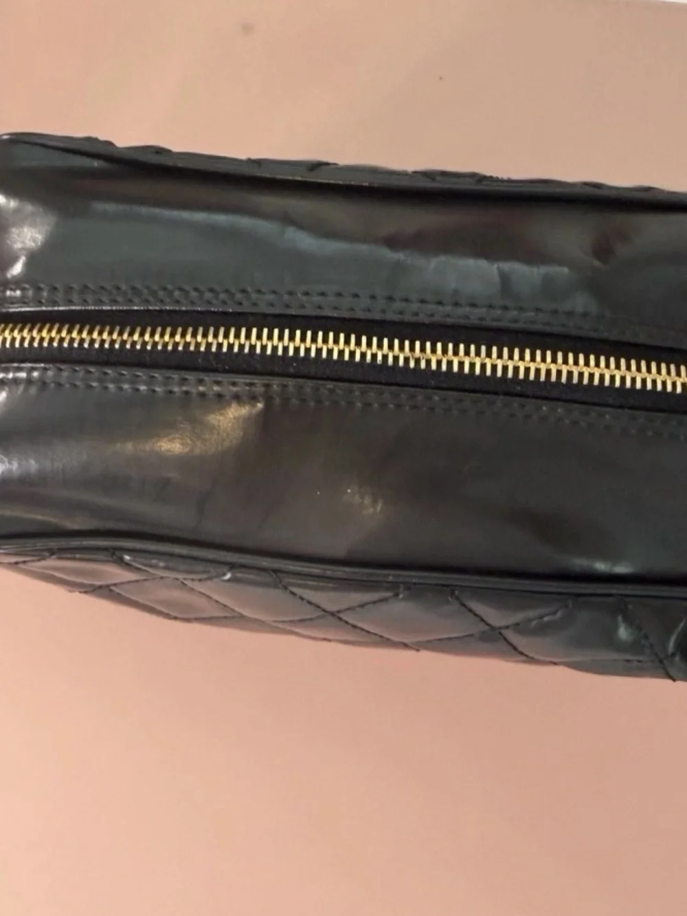 Chanel Black Quilted Cosmetic Pouch with Gold Hardware w/ COA and black card